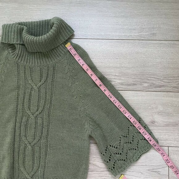 FENN WRIGHT MANSON Green CHUNKY CABLE COWL NECK WOOL BLEND SWEATER-MED. - Picture 5 of 7